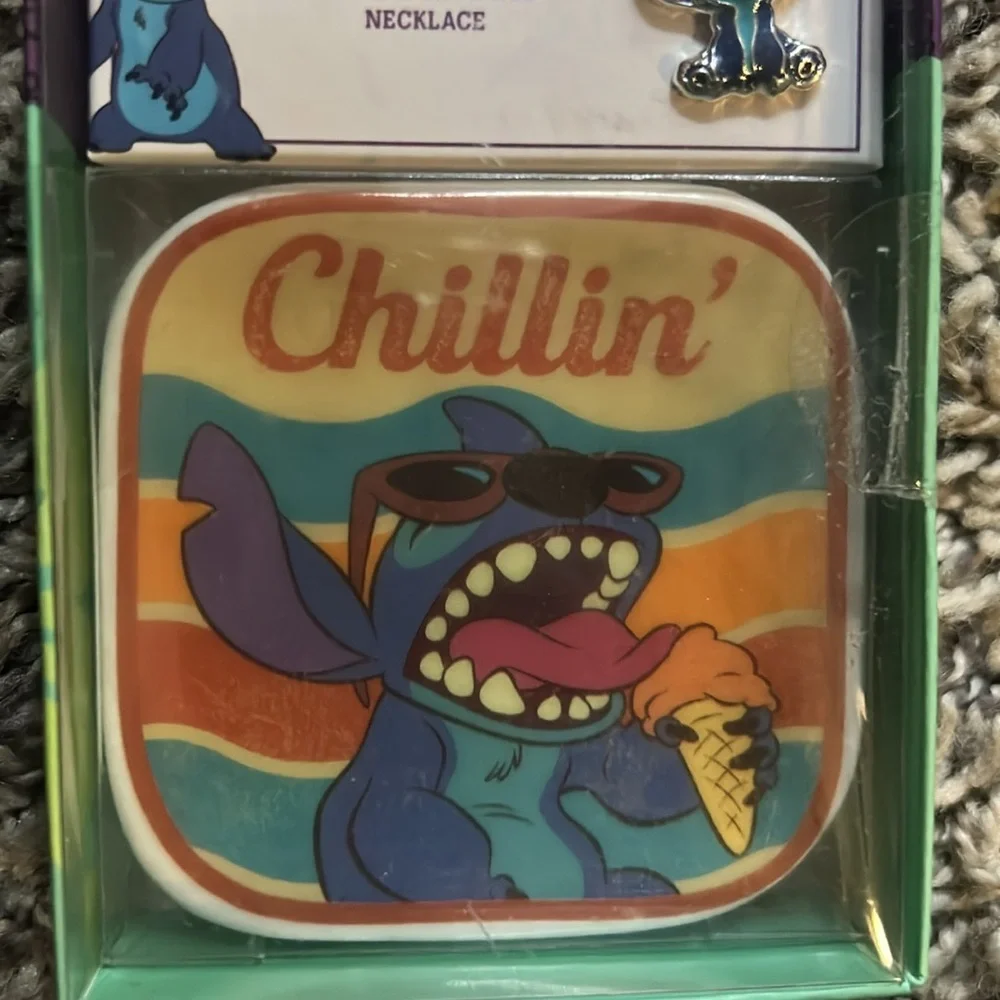 Disney Stitch fine silver plated‎ necklace chillin ice cram